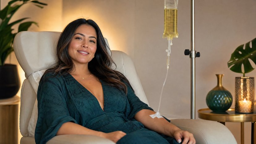 Woman relaxing in a lounge chair during an IV drip